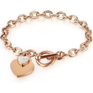 Rose Gold Stainless Steel Gold Plated Zircon Heart Bracelet
